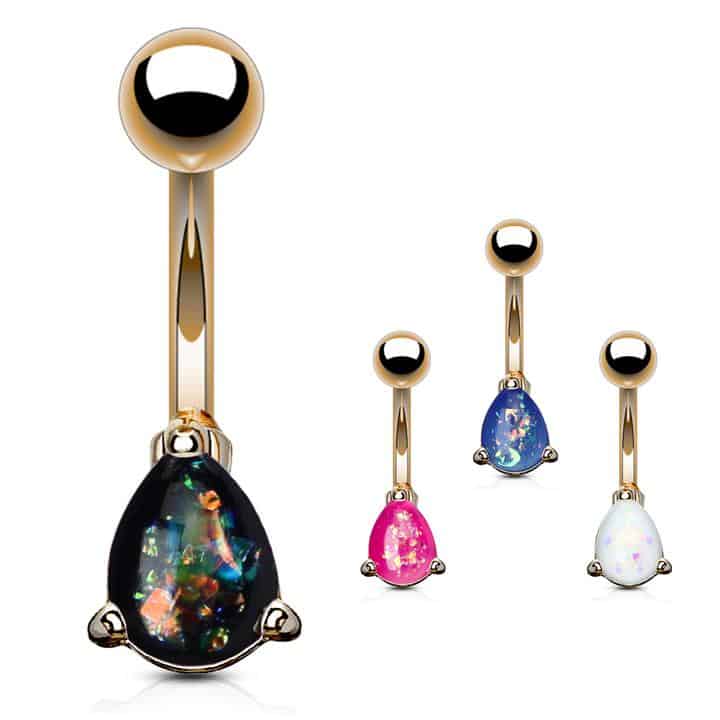 List Popular Gemstones Black Opal rose gold belly ring 