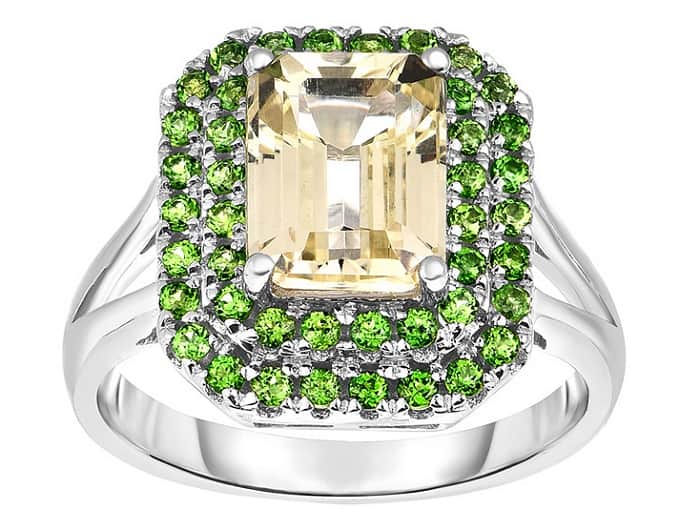 list popular gemstones Hiddenite and Chrome Diopside Ring