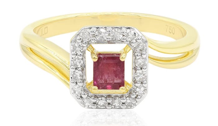 List Popular Gemstones red beryl square cut ring 18k Gold 750 mark