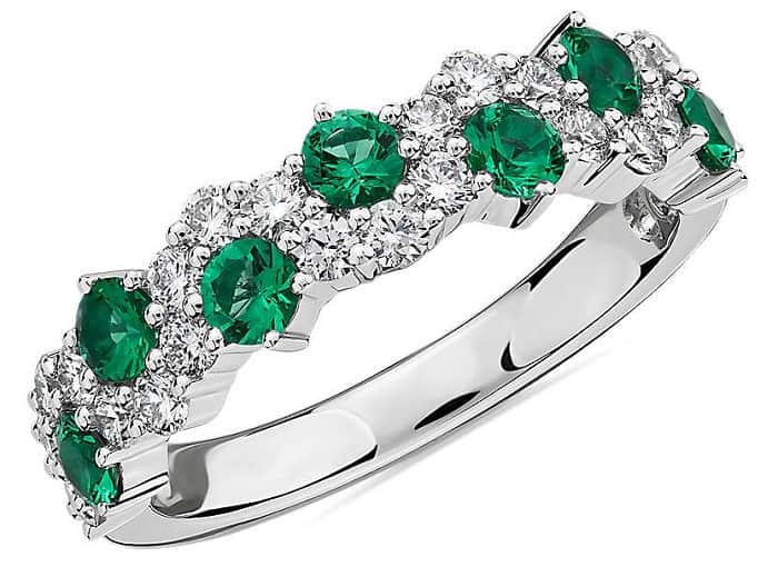 may birthstone emerald and diamond ring in 14k white gold