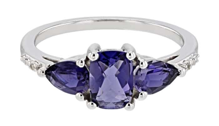 Blue Gemstones Iolite rhodium plated silver ring
