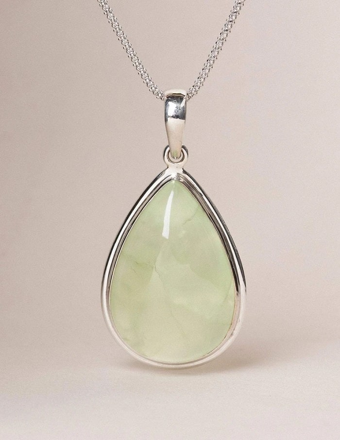 Healing power of prehnite pendant necklace Sterling Silver Chain