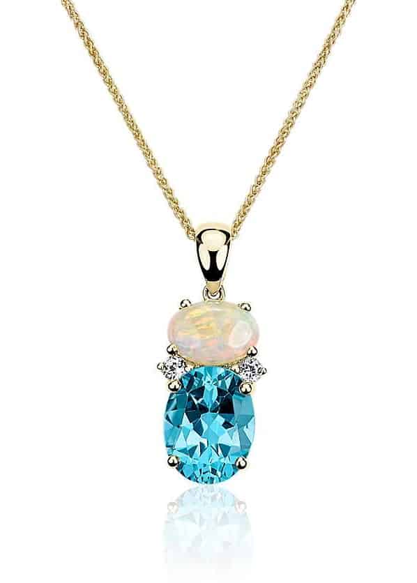 Opal meaning Topaz White Sapphire necklace in 14k Yellow Gold chain