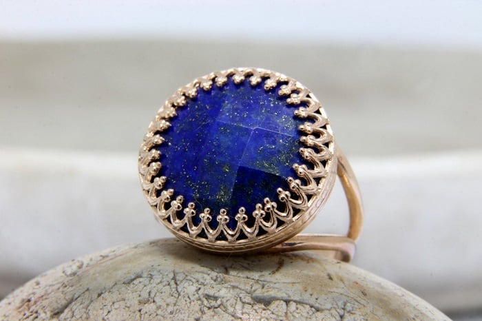 Lapis Lazuli meaning Ring in 14k Rose Gold Filled Double Band