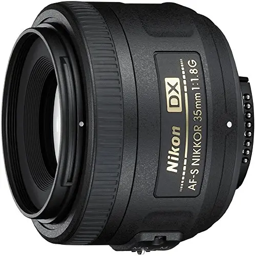 Nikon 35mm f/1.8G DX prime lens mounted on a camera