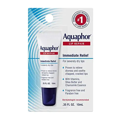 Aquaphor Lip Repair Ointment tube on a table