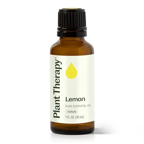 Plant Therapy Lemon Essential Oil in a brown glass bottle with dropper
