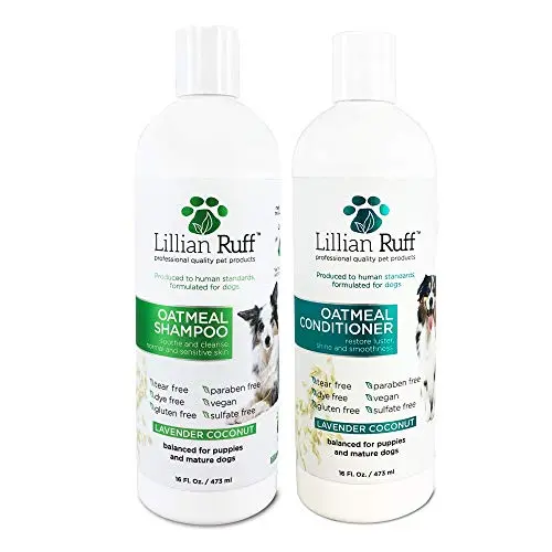 Lillian Ruff Calming Oatmeal Pet Shampoo and Conditioner set for dogs