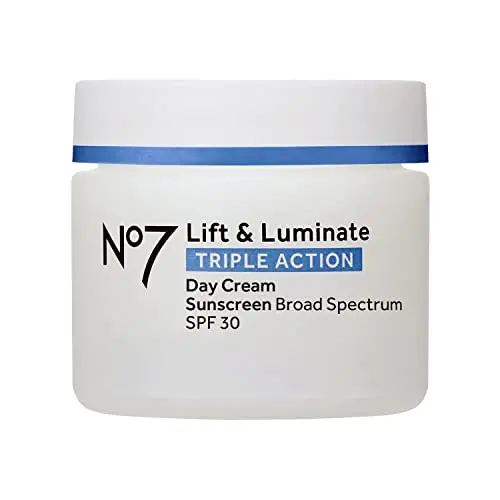 No7 Lift & Luminate Triple Action Day Cream in white and gold packaging
