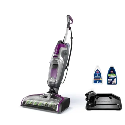 BISSELL Crosswave Pet Pro purple wet-dry vacuum mop cleaning a tile floor