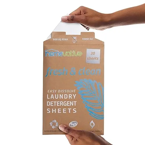 Homevative laundry detergent sheets in a slim, eco-friendly package