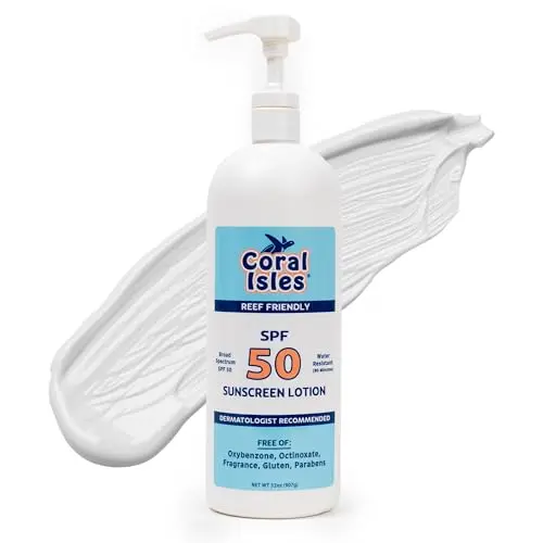 Coral Isles SPF 50 sunscreen quart size bottle with pump