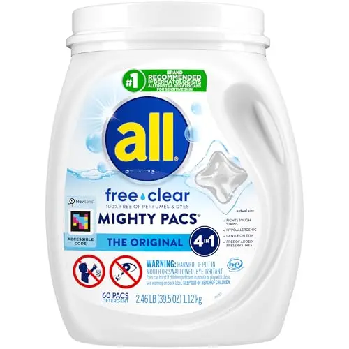 All free clear Mighty Pacs laundry detergent pods for sensitive skin