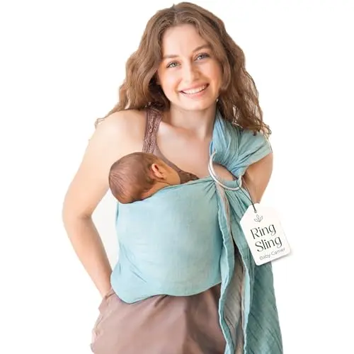 Mebien touche de la nature Ring Sling in Grey Turquoise, made from 100% natural cotton muslin.