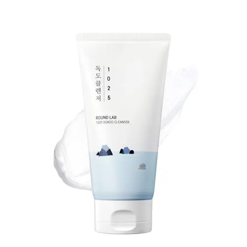 ROUND LAB 1025 Dokdo Cleanser in a white and blue bottle