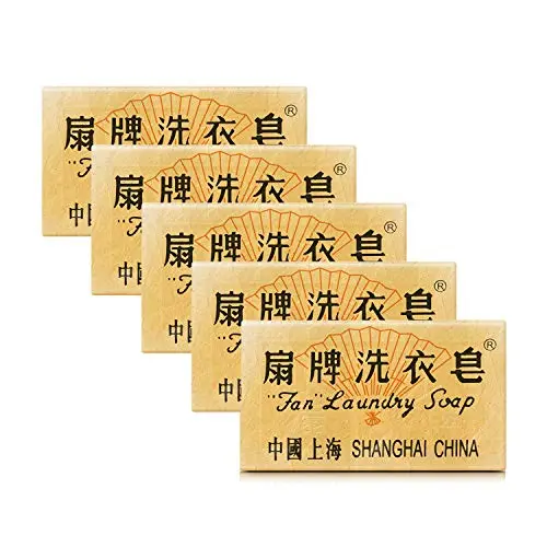 Five Bee & Flower Fan brand laundry soap bars bundled together