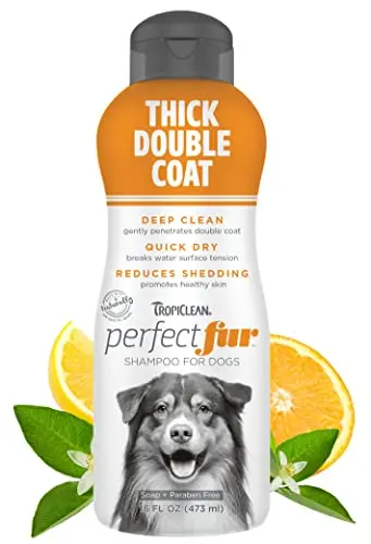 TropiClean Perfect Fur Dog Shampoo bottle for thick double coats