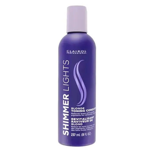 Clairol Shimmer Lights Purple Conditioner bottle for blonde and gray hair