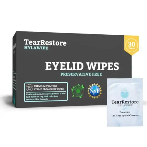 TearRestore HylaWipe tea tree eyelid wipes with hyaluronic acid