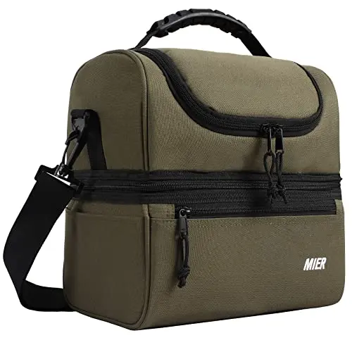 Dark Green MIER lunch bag with two main compartments and a front pocket.
