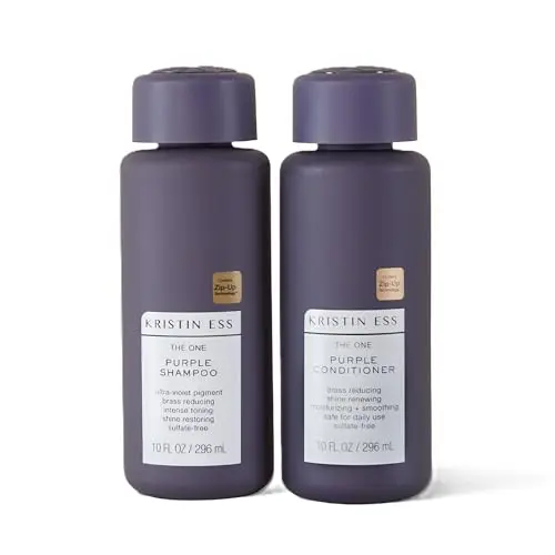 Kristin Ess purple shampoo and conditioner set for blonde, brunette, and silver hair