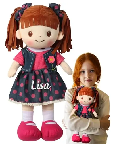 Printualist personalized 16-inch soft plush rag doll for girls with embroidered name
