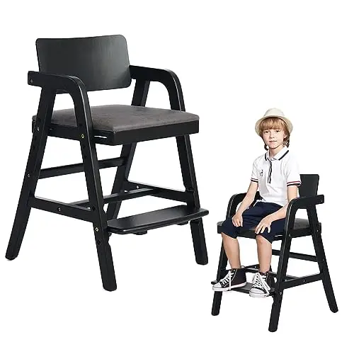 Leesinwing solid black wooden high chair for toddlers