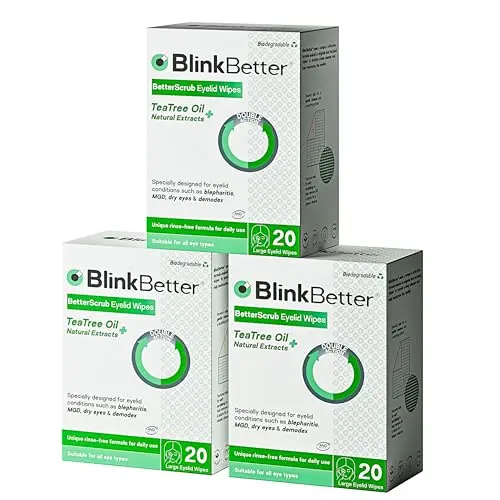 BlinkBetter dual-textured eyelid wipes with tea tree oil for blepharitis
