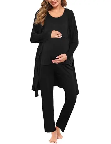 SWOMOG 3-piece maternity nursing robe set for hospital
