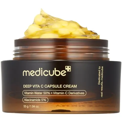 Medicube Deep Vitamin C Golden Capsule Cream jar with golden capsules
