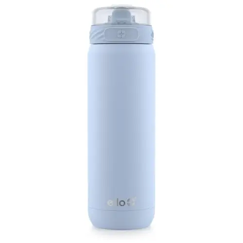 Ello Cooper 18 ounce stainless steel kids water bottle with straw and handle in halogen blue