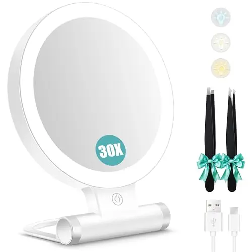 B Beauty Planet foldable 30X travel magnifying mirror with light