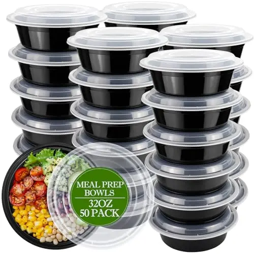 Ranlittle 50-pack reusable plastic meal prep bowls with airtight lids