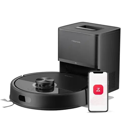 Roborock Q7 M5+ black robot vacuum with self-emptying dock