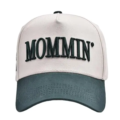 Deep green washed cotton baseball cap with 'MOMMIN' embroidered on the front