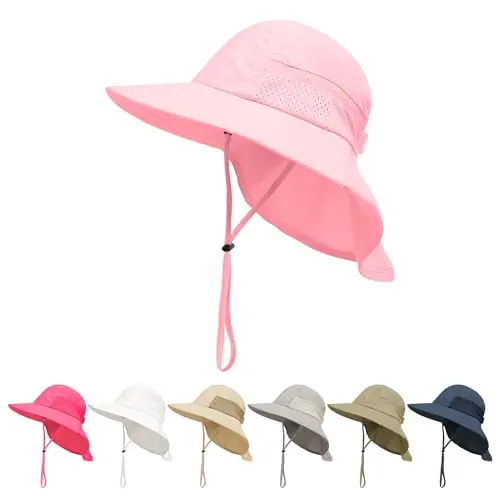MA COWCF baby sun hat with neck flap in pink