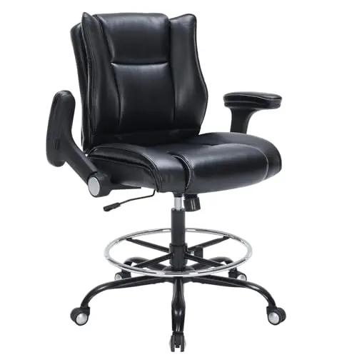 OLYFING black drafting chair with padded adjustable armrests and foot ring