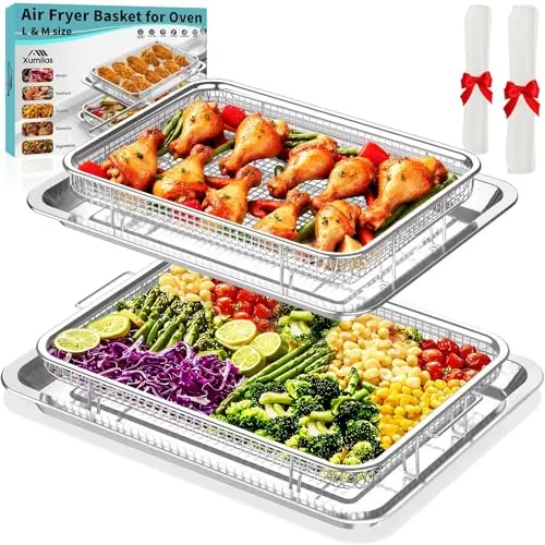 Xumilas non-stick stainless steel air fryer pan and crisper tray set