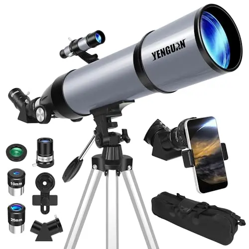 YENGUAN 80mm aperture telescope with carrying case on adjustable tripod