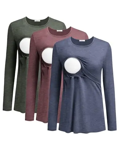 Ekouaer 3-pack long sleeve maternity and nursing shirts