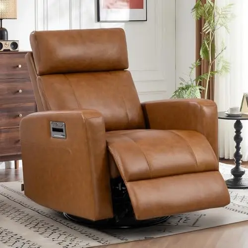 LoomCove genuine leather power swivel recliner chair with wireless charging