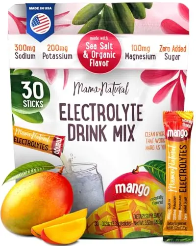 Mama Natural Electrolytes Powder Packets in organic mango flavor