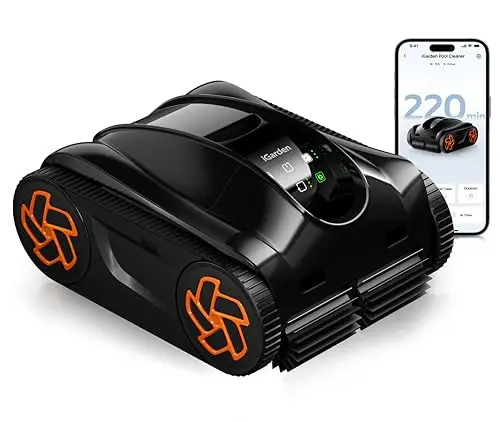 iGarden K36 cordless robotic pool vacuum cleaner on a pool deck