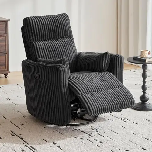 LINSY HOME 360 swivel nursery rocking chair with high back and pillows